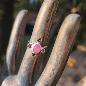 Star ruby & garnet sterling ring sz6.5